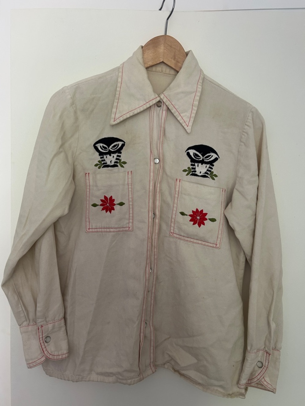 Vintage Embroidered Button-Up Shirt for Owl Lovers